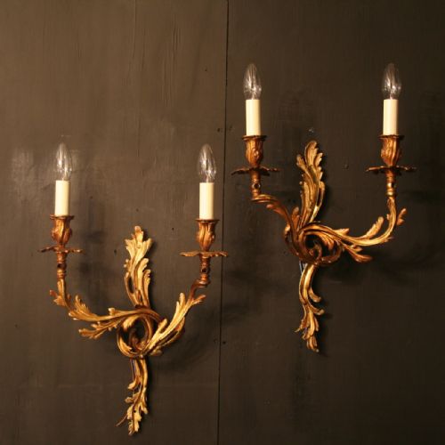 A Large French Pair of Gilded Gasolier Antique Wall Sconces