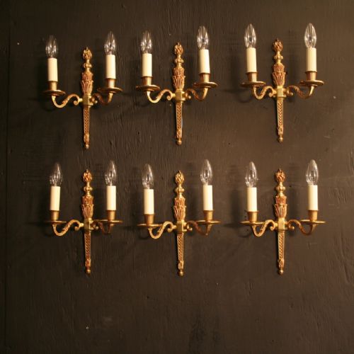A French Set of 6 Gilded Cast Brass Wall Lights