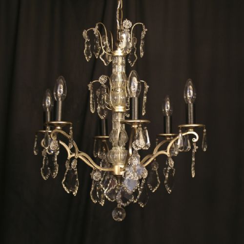 A French Silver Gilded 6 Light Antique Chandelier