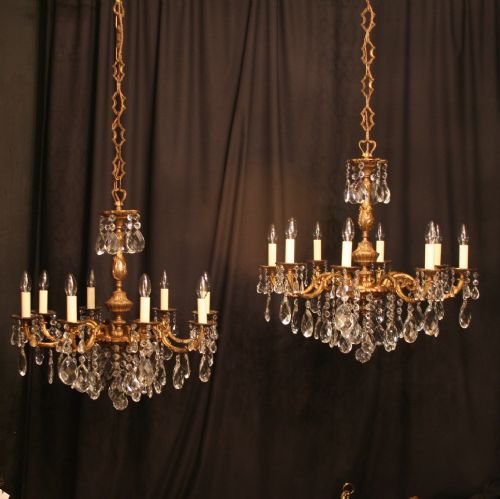 An Italian Pair of 8 Light Antique Chandeliers