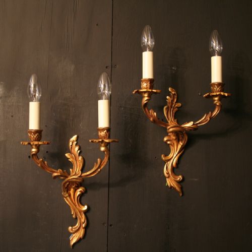 A French Pair of Gilded Twin Arm Antique Wall Lights