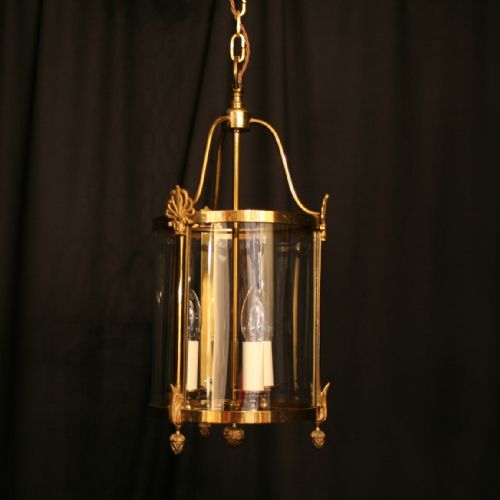 A French Gilded Cast Brass Triple Light Antique Hall Lantern