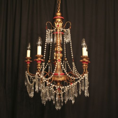 An Italian Giltwood & Metal 6 Light Antique Chandelier