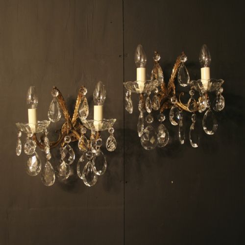 A French Pair of Gilded Twin Arm Antique Wall Lights