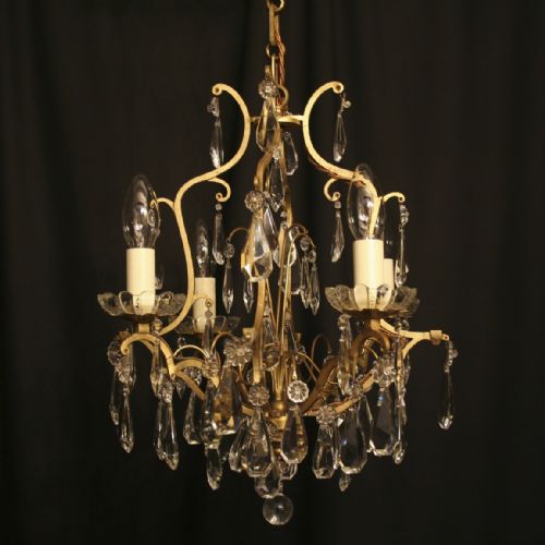 A French Gilded Cast Brass Birdcage 4 Light Antique Chandelier
