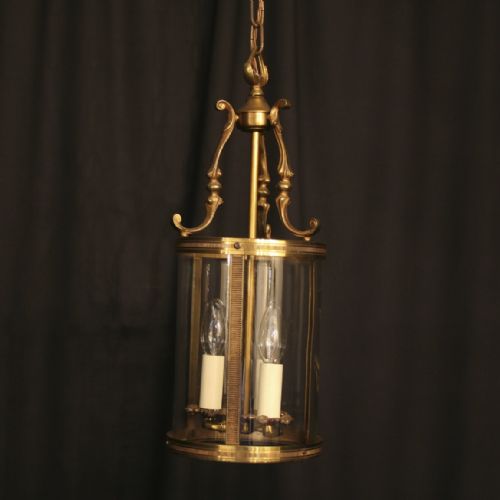 A French Gilded Triple Light Antique Hall Lantern