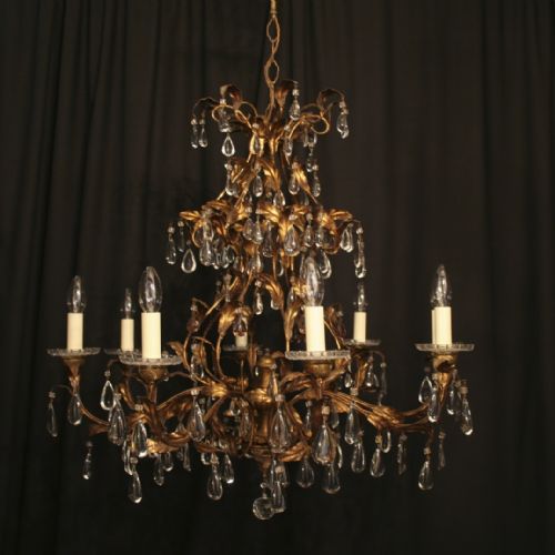 A Large Florentine Gilded 8 Light Cage Antique Chandelier