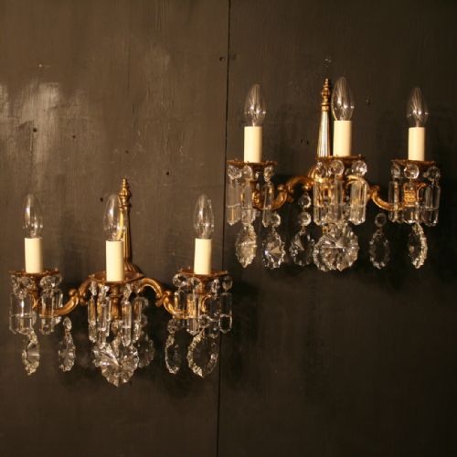 An Italian Pair of Gilded Triple Arm Antique Wall Lights