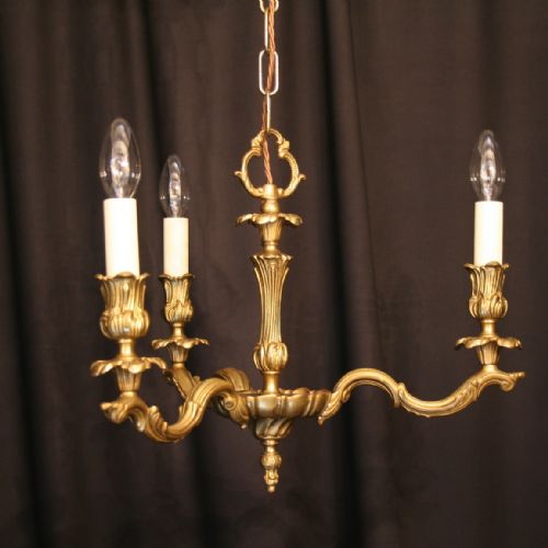 A French Small Brass 3 Light Antique Chandelier