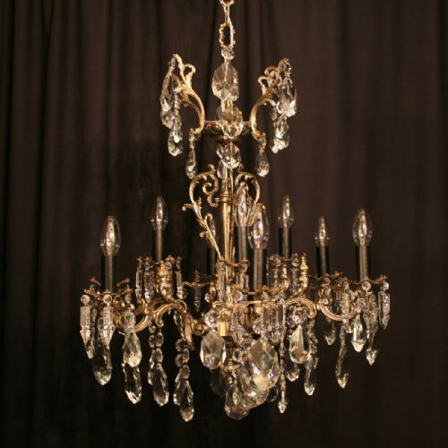 An Italian Silver Gilded Cast 9 Light Double Tiered Antique Chandelier
