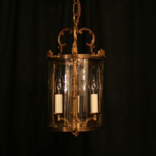 A French Gilded Triple Light Antique Hall Lantern