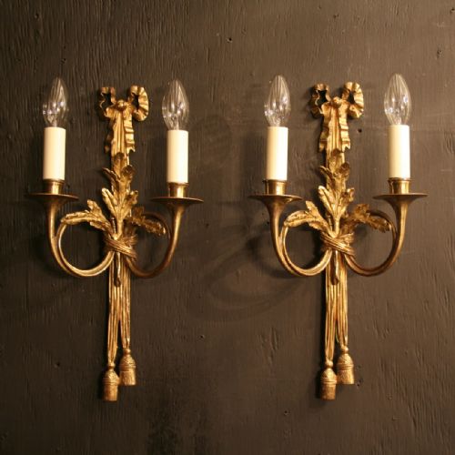 A French Pair of Cast Brass Twin Arm Antique Wall Lights