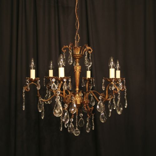 An Italian 6 Light Gilded Cast Antique Chandelier