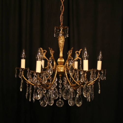 An Italian Cast Brass & Cut Glass 6 Light Chandelier