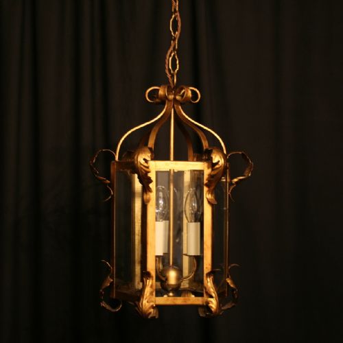An Italian Florentine Triple Light Gilded Hall Lantern