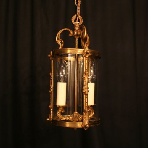 A French Gilded Twin Light Antique Circular Hall Lantern