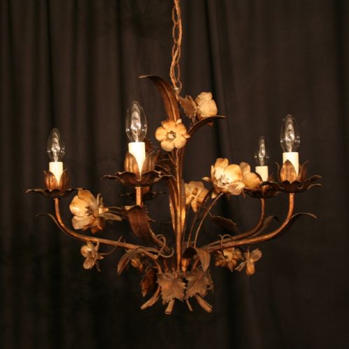 A French Floral 5 Light Antique Chandelier
