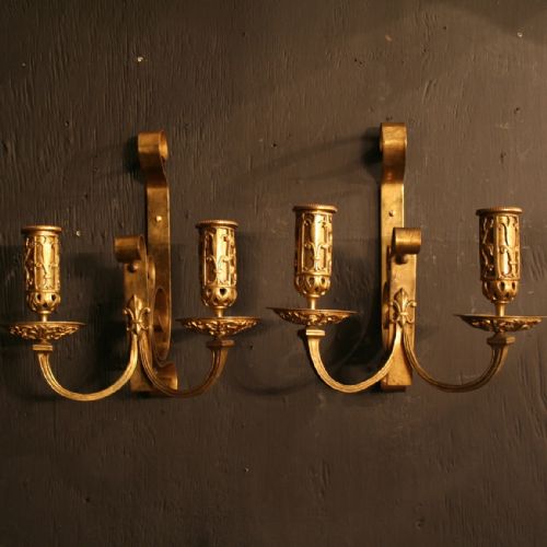 A French Pair of Twin Arm Cast Bronze Antique Wall Sconces