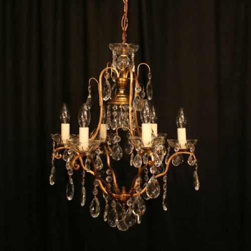 A French Crystal & Gilded Birdcage Antique Chandelier