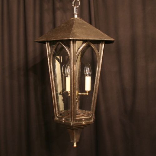An English External Gas Triple Light Antique Lantern