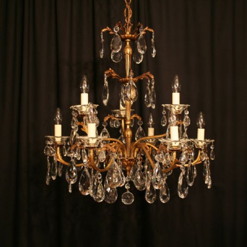 An Italian Gilded 9 Light Double Tiered Antique Chandelier