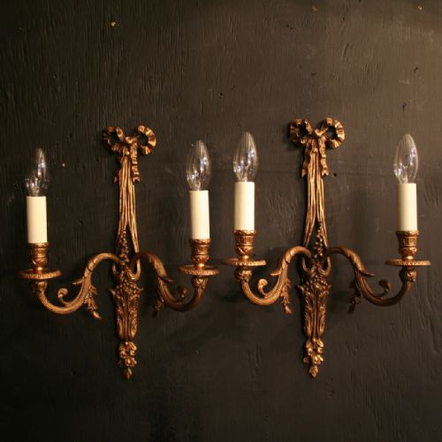 A French Pair of Gilded Ribbon Antique Wall Lights