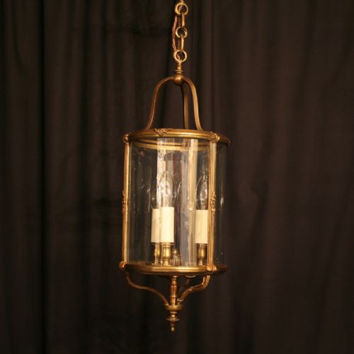 A French Gilded Three Light Circular Antique Hall Lantern