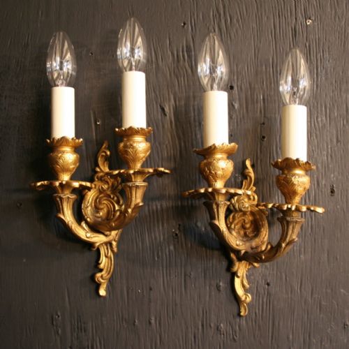 A French Pair of Gilded Bronze Antique Wall Lights