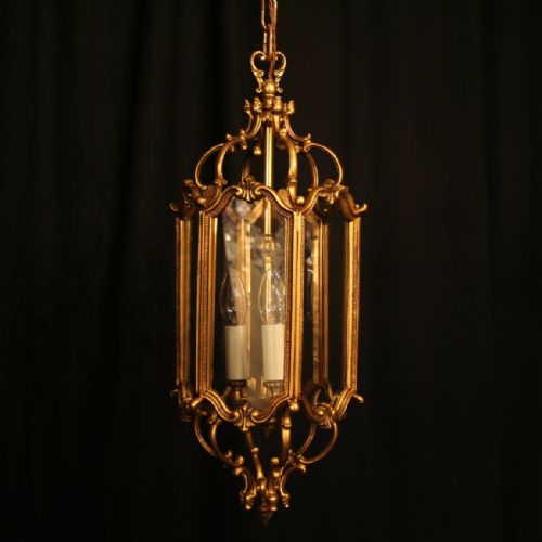 A French Gilded Triple Light Antique Lantern