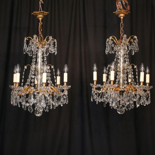 A French Pair of 6 Light Antique Chandeliers