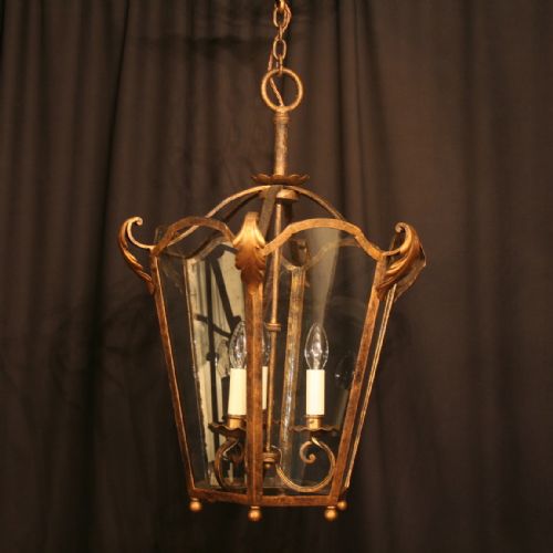 A Large French Wrought Iron Triple Light Antique Lantern