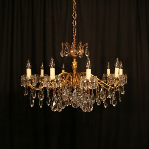 An Italian Gilded & Crystal 10 Light Antique Chandelier