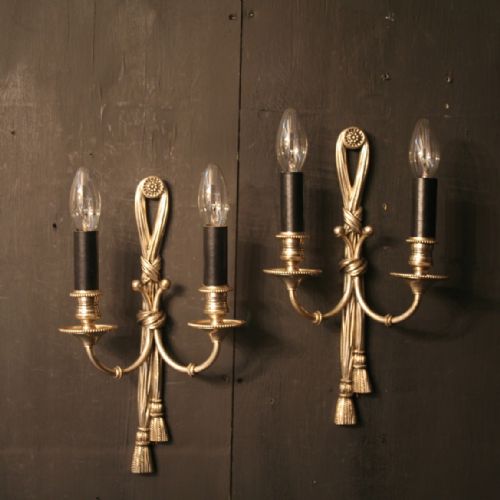 A French Silver Pair of Rope Antique Wall Lights
