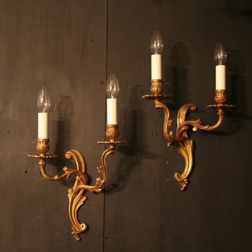 A French Pair of Gilded Twin Arm Wall Lights