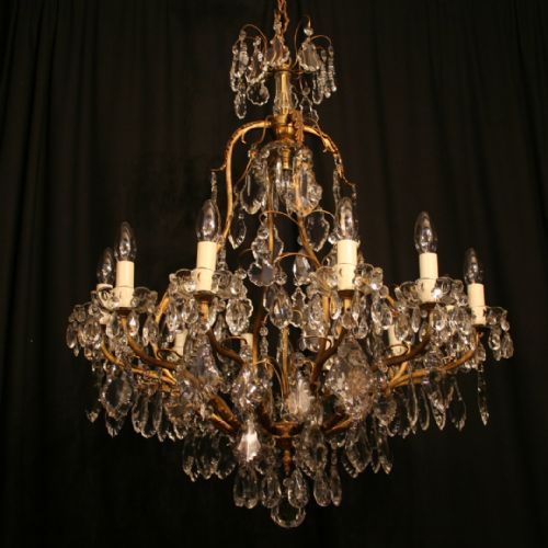 A Large French Gilded Birdcage Form Antique Chandelier