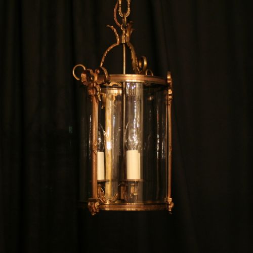 A French Gilded Triple Light Antique Hall Lantern