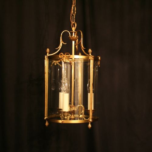 A French Gilded Triple Light Antique Hall Lantern