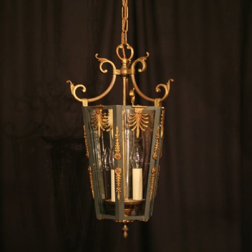 A French Gilded Triple Light Antique Lantern