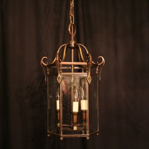 A French Cast Brass Triple Light Hexagonal Antique Lantern