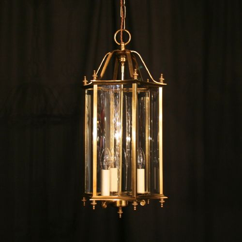 A French Brass Triple Light Hall Lantern