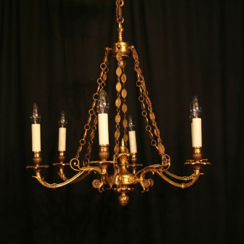 A French Gilded Bronze 6 Light Antique Chandelier