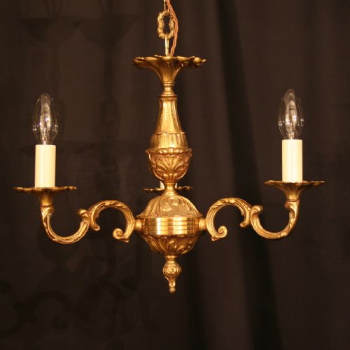 A Small French Gilded Triple Light Antique Chandelier