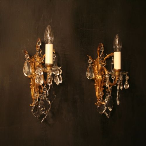 A French Pair of Gilded Single Arm Antique Wall Lights
