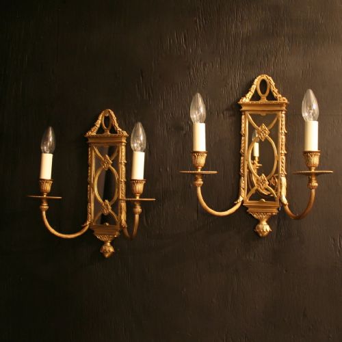 A French Pair of Gilded Twin Arm Mirror Wall Lights