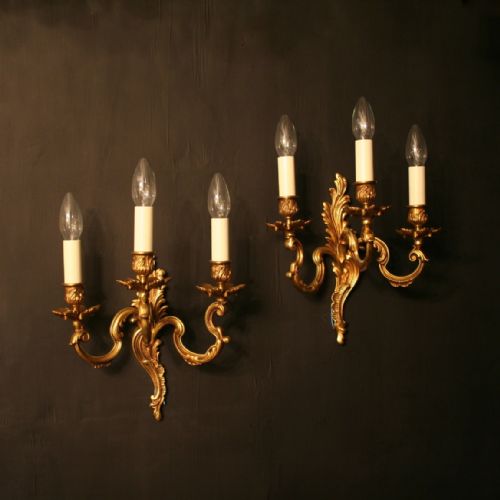 A French Pair of Gilded Triple Arm Wall Lights