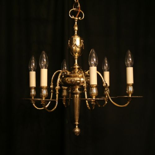 An English Brass Ram 6 Light Antique Chandelier