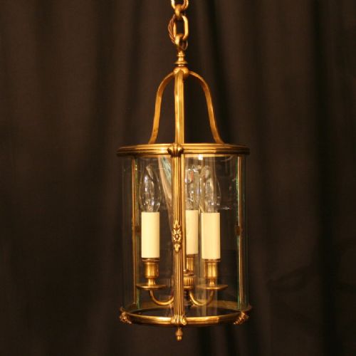 A French Gilded Triple Light Antique Hall Lantern