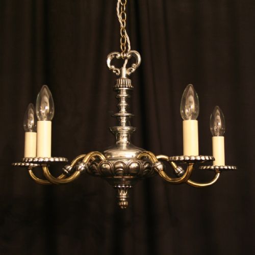 An English Nickel 5 Light Antique Chandelier