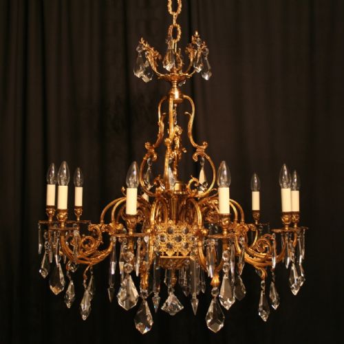 A Large French Bronze 12 Light Cherub Chandelier