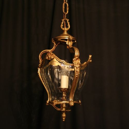 A French Gilded Curved Glass Twin Light Hall Lantern
